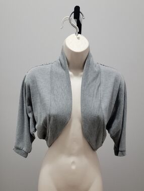 Gray Open-Front Crochet Back Cocoon Bolero/shrug Top Sz XS